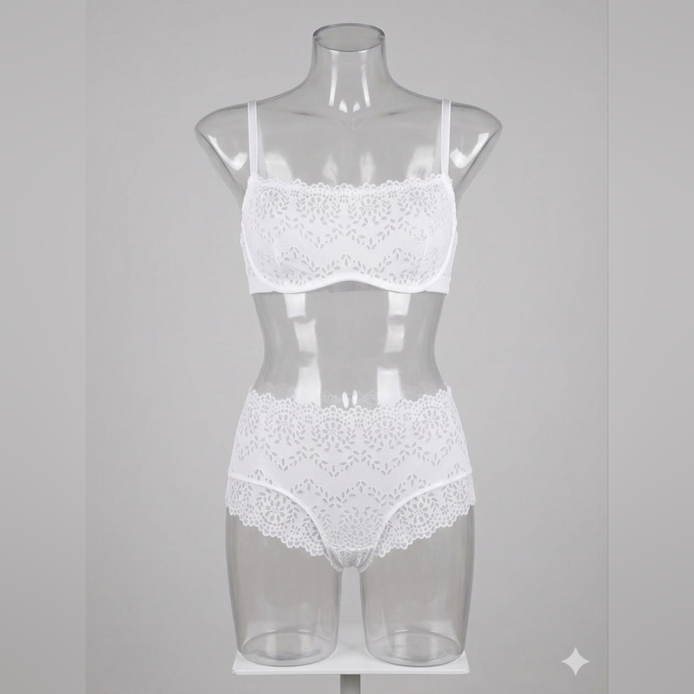 VS PINK Floral White Crochet & Lace Set XL NWT